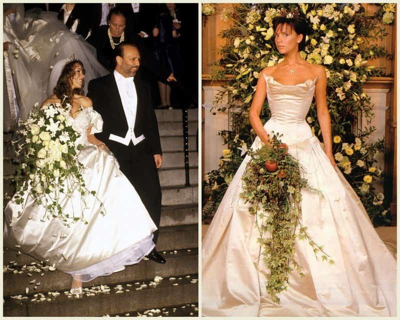 20 Of The Most Stunning And Expensive Wedding Dresses Page 3 5 Vera Designed The 100 000 Dress That Victoria Beckham Famously Paired With A Crown For Her Wedding To David Champagne Colored Strapless
